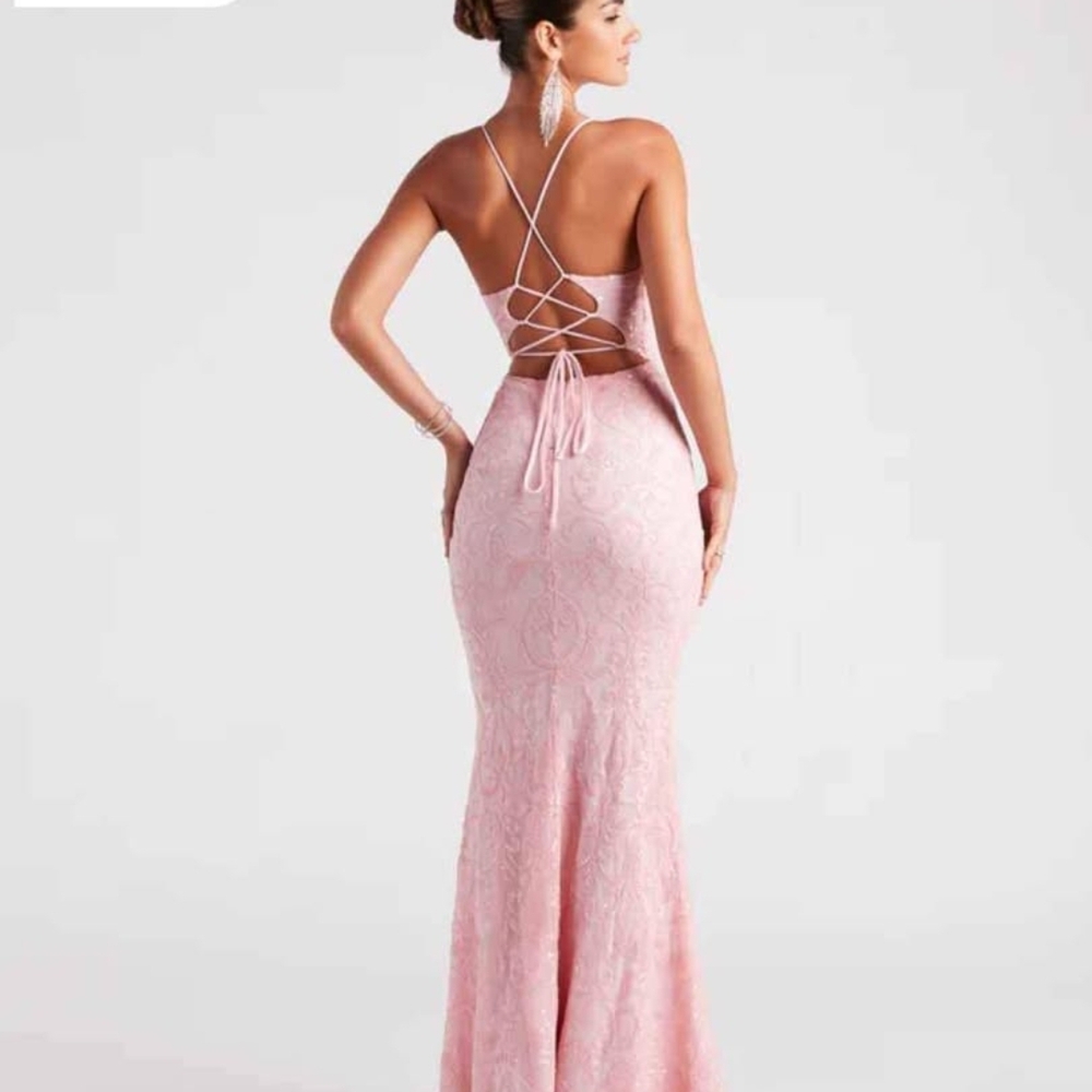 Windsor Pink Sequin Backless Halter Gown